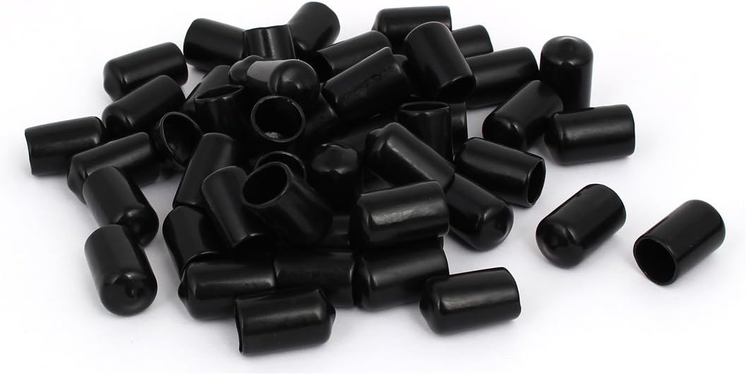 12mm Inner Dia Rubber Hose End Cap Screw Thread Protector Cover Black 50pcs