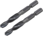 Metric Spiral Machine Screw Tap M8 Thread 1.25 Pitch Countersink Drill Bit H2 Hex Shank HSS 2pcs