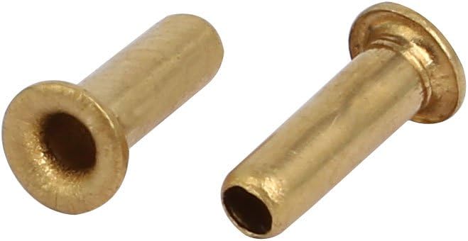 LinkMejor 100pcs M2.5 x 8mm Brass Plated Metal Hollow Eyelets Rivets Gold Tone