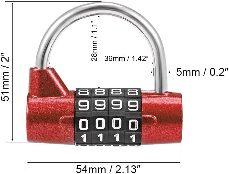 Kunci Padlock Kombinasi 4-Digit 2-Inch Dapat Diatur Ulang untuk Gate Locker Merah 2Pcs