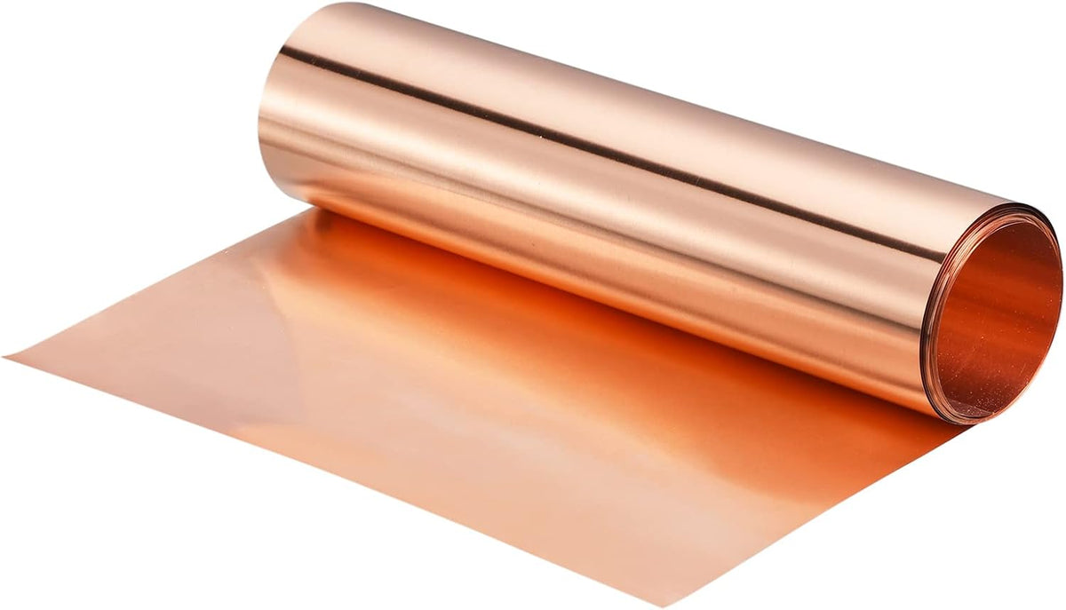 Copper Flashing Sheet Roll 3500mm x 200mm x 0.08mm, 99.9% Pure Copper Strip 8" x 11.5ft 20 Gauge Metal Foil Plate for Electricity DIY Projects