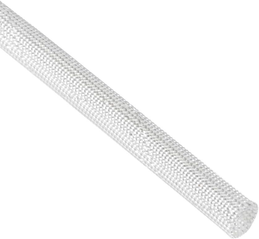White 600C Temp Resistance PVC Fiberglass Insulation Sleeve 5M Long 8mm Dia