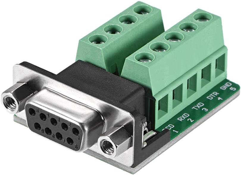 D-sub DB9 Breakout Board Connector 9 Pin 2-Row Female Port Solderless Terminal Block Adapter with Positioning Nuts