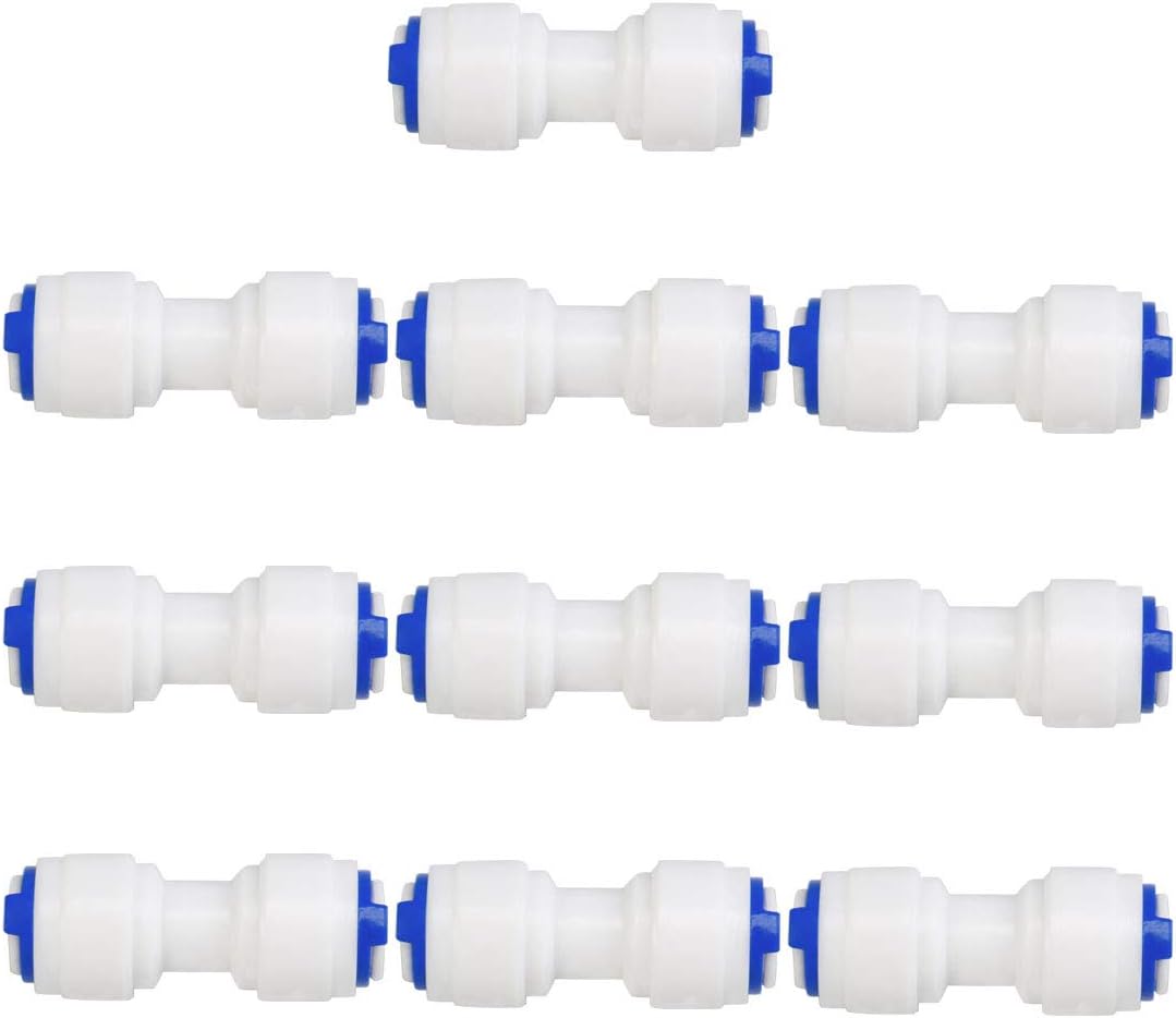 1/4 Inch OD Straight Quick Connect Water Purifiers Tube Fittings Push in To Connector Filter RO Tubing Connector for RO Reverse Osmosis System 10pcs