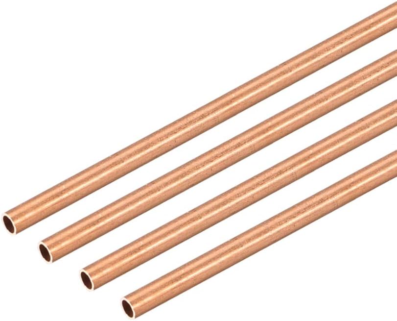 Copper Round Tube, 2mm OD 0.2mm Wall Thickness 300mm Long Straight Pipe Tubing 4 Pcs