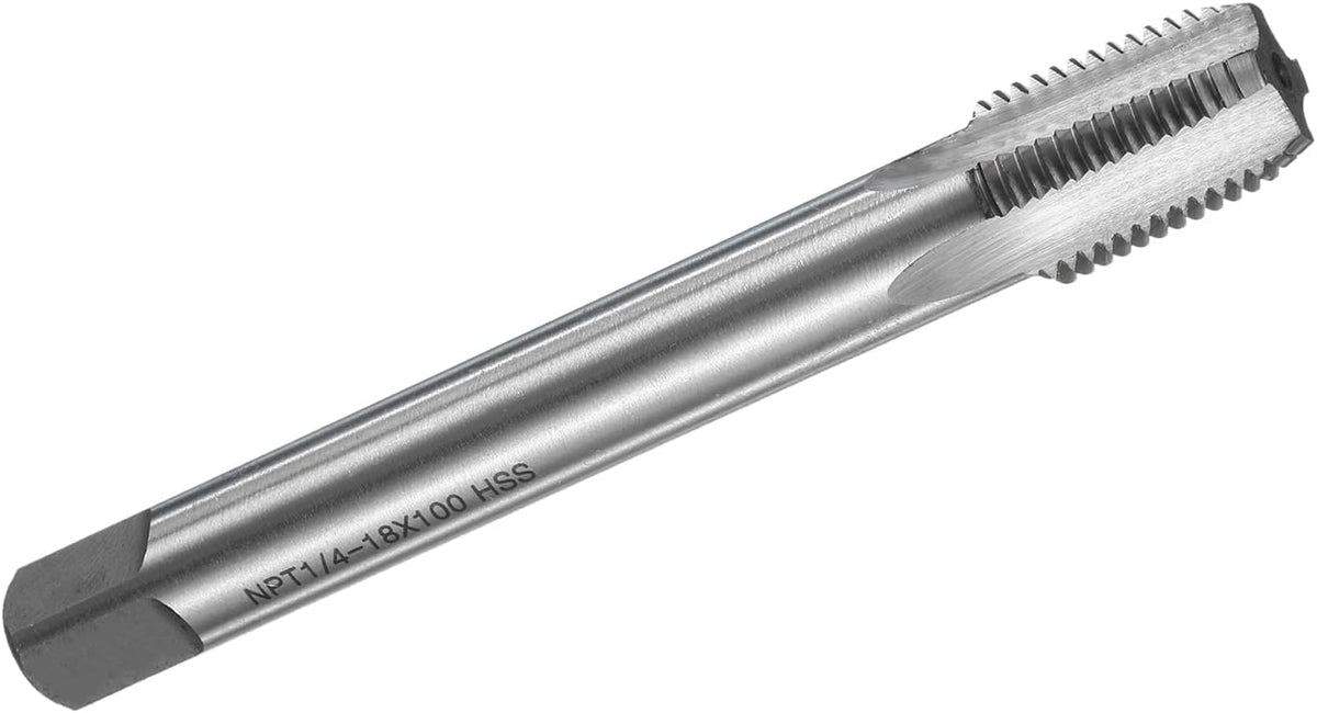 Straight Flute Thread Tap, NPT 1/4-18 Screw Threading Tapping Tool Thread Milling Machine Taps, 6542 High Speed Steel (HSS), 4" (100mm) Long