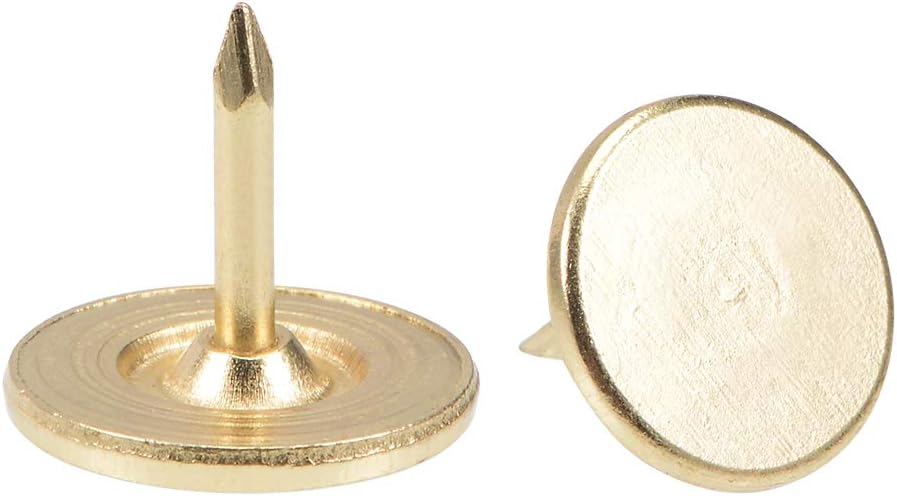 Upholstery Nails Tacks 11mmx10mm Flat Head Furniture Nails Gold Tone for Furniture Sofa Headboards, 50 Pcs
