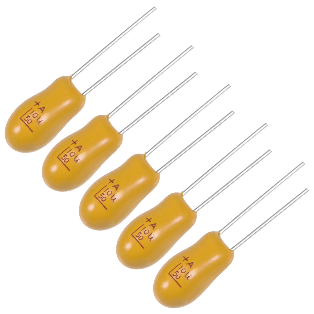 10uF Tantalum Capacitor, 50V 2 Pin Yellow Radial Electrolytic Capacitor Dipped Tantalum Bead Capacitors 5pcs