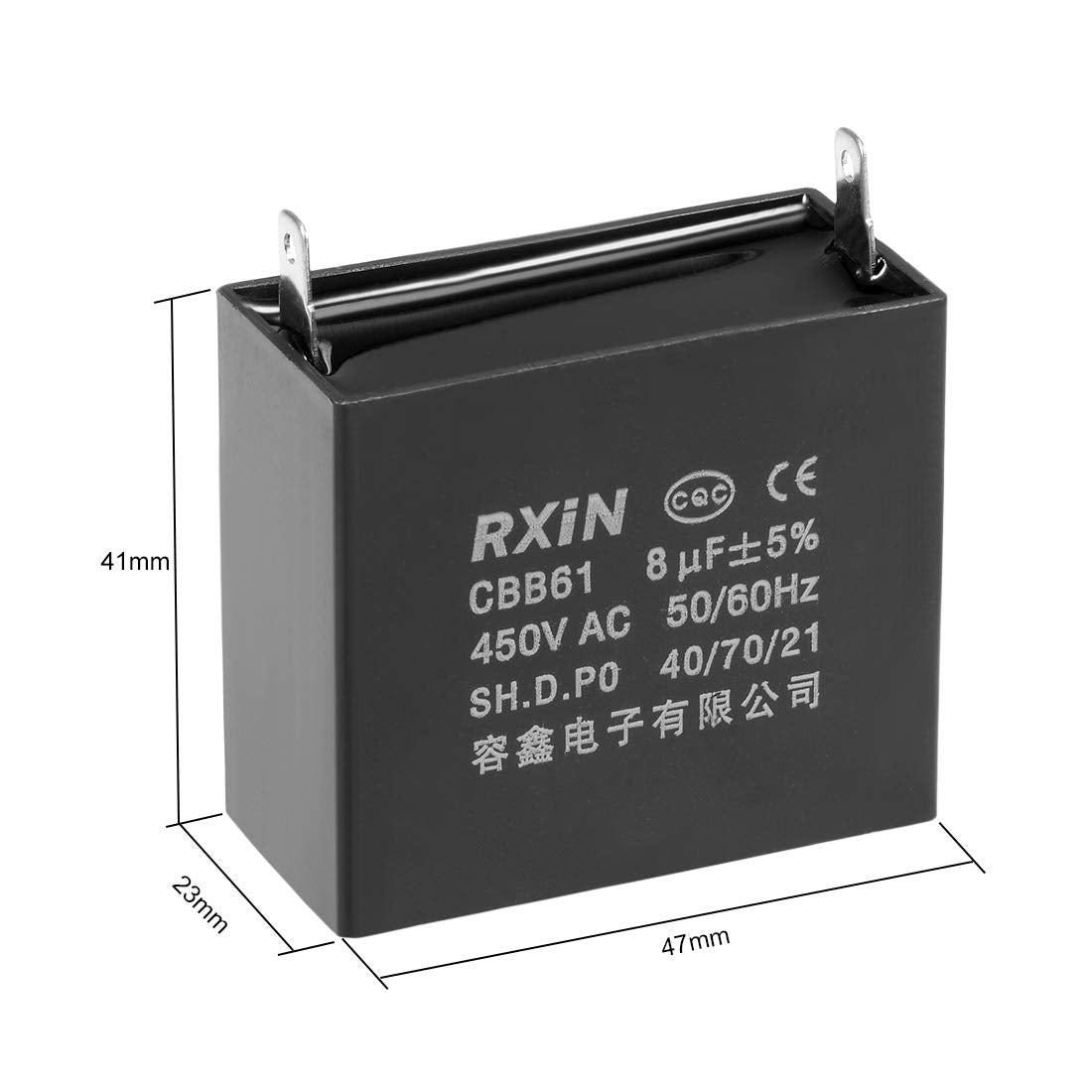 Wentylator sufitowy kondensator CBB61 8uF 450V AC pojedynczy wstawka metalizowany film polipropylenowy kondensatory 47x23x41mm do silnika pompy wodnej generatory