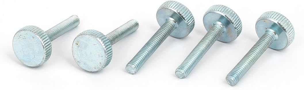 M5x30mm Knurled Head Flat Point Fully Threaded Thumb Screws Fastener 5pcs