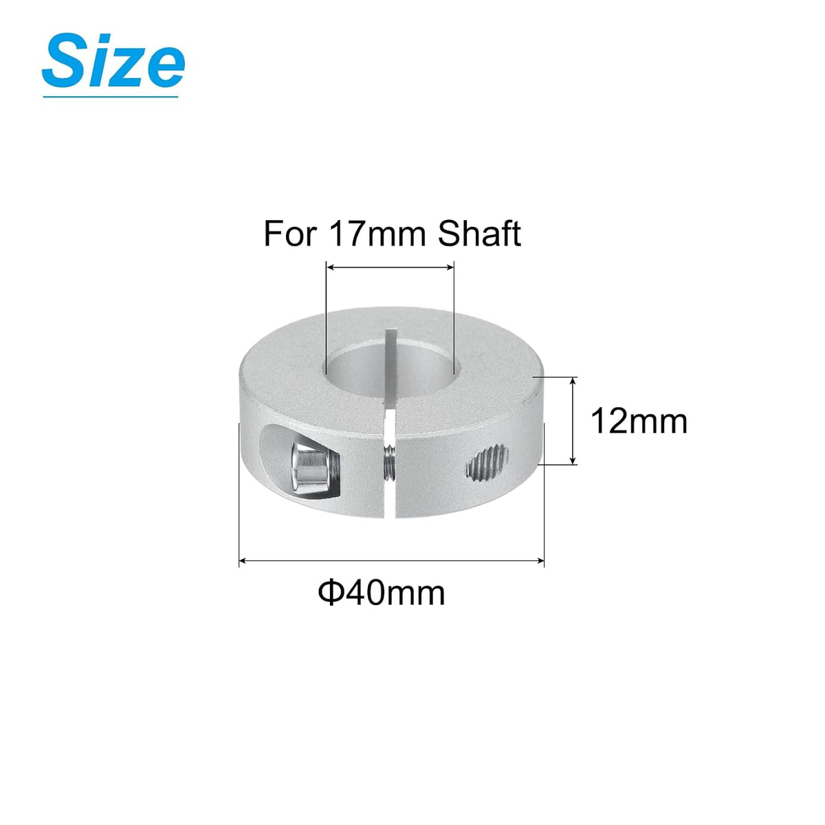 Single Split Shaft Collar Set for 17mm Shaft, One-Piece 4pcs Clamping Collars 40mm OD, 12mm Thickness, Aluminum Alloy Clamp-On Collar with M5 Set Screws and a Wrench
