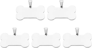 5 Pcs 40mm/1.57 Inch Bone Shape Blank Stamping Tags, Metal Charm Dog ID Tags for Pet Name Tag Making Crafts Decoration DIY Pendants, Silver