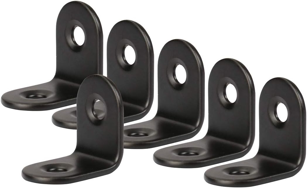 6pcs L Shaped Right Angle Bracket 20 x 20mm Stainless Steel Black Fastener Support Corner Connection Fastening Chair Wood Window Furniture