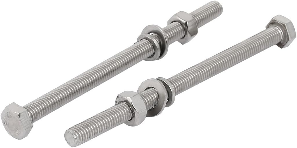2 Set M8x130mm 304 Stainless Steel Hex Bolts w Nuts and Washers Assortment Kit