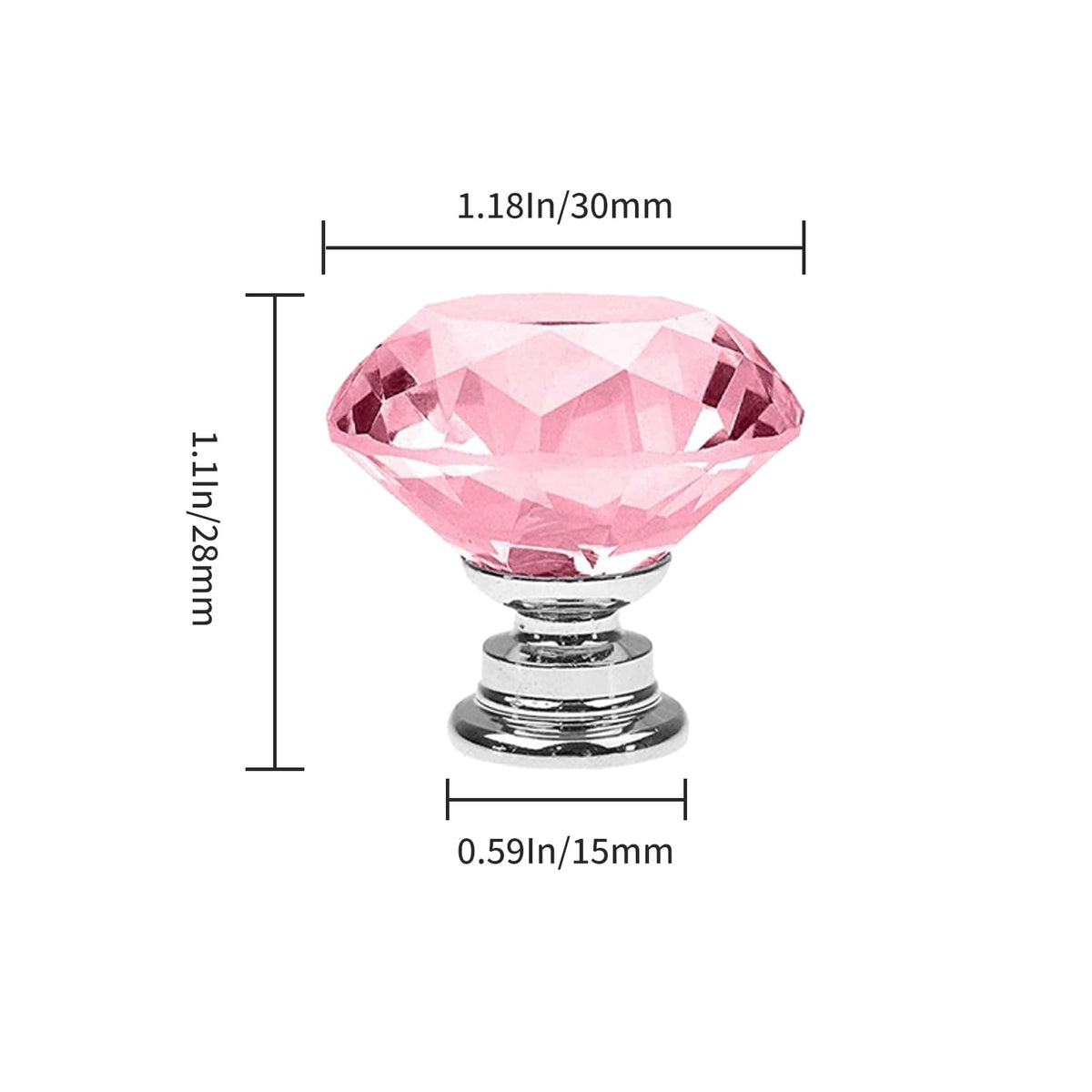 LinkMejor 12 Pack 30mm Rose Cristal Poignées de Porte de Meuble, Poignées de Comptoir en Diamant