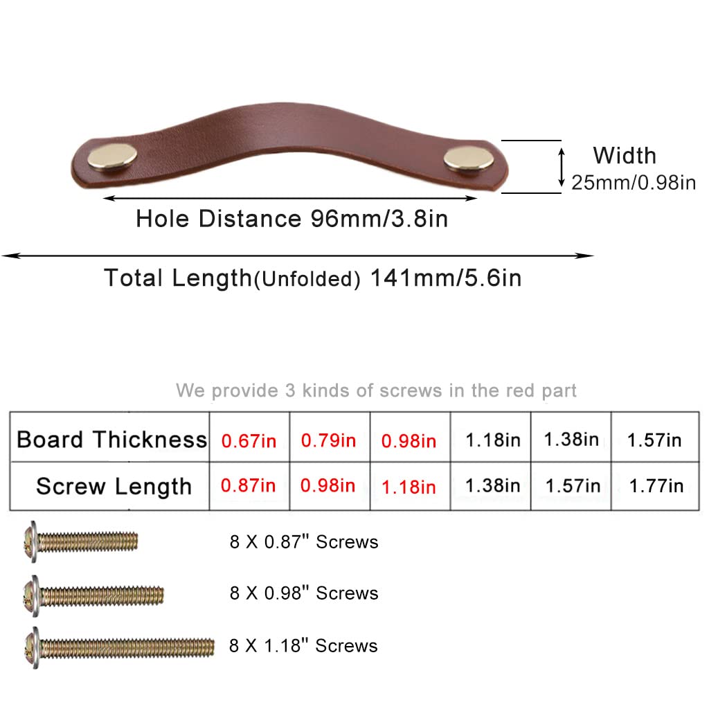 LinkMejor 4 Pack Soft Genuine Leather Drawer Pulls Handle,Wardrobe Cabinets Kitchen Closet Knobs Door Pulls Handles knobs with Screws,Home Decoration, Handmade (4 Pack, 5.6" - Brown)