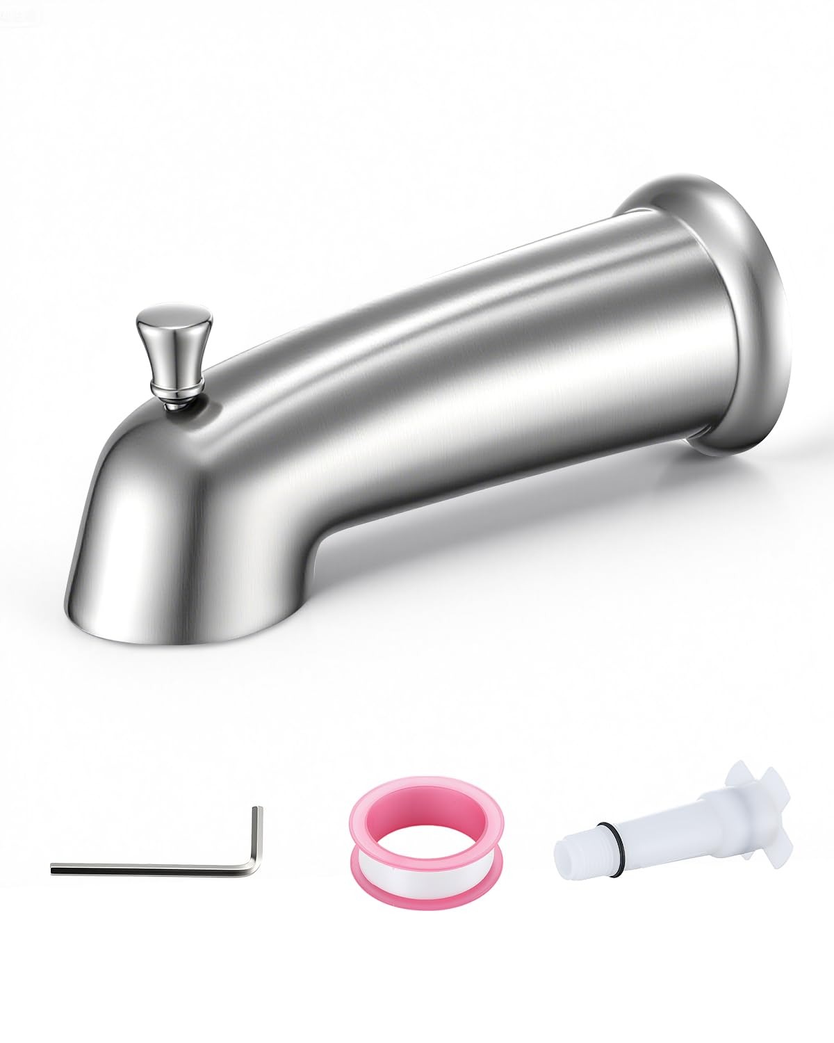 LinkMejor Slip On Bathtub Spout with Diverter, Extra Long 6 Inch Bathtub Spigot, Shower Spout with PTFE Tape & Hex Wrench, Fits for 1/2" IPS Threads,Brushed Nickel