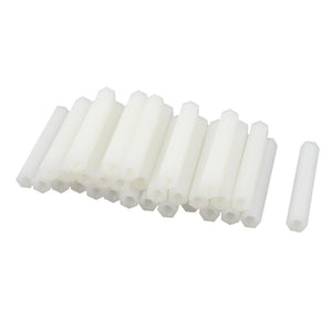 40mm M3 Female Thread White Nylon PCB Spacer Hex Standoff Pillar 30Pcs