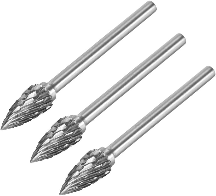 Tungsten Carbide Rotary Files 1/8" Shank, Double Cut Cone Shape G Type Rotary Burrs Tool 6mm Dia, for Die Grinder Drill Bit Wood Soft Metal Carving Polishing, 3pcs