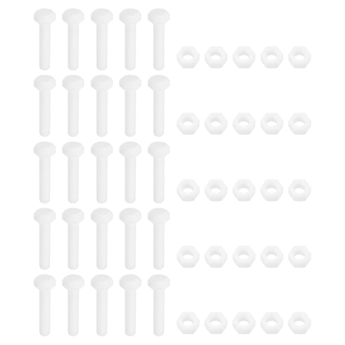 25 Pair Nylon Screws Nuts Assortment, M8x40mm Hex Screws Bolts and M8 Hex Nuts for Machinery Electronics Industrial Accessories, White