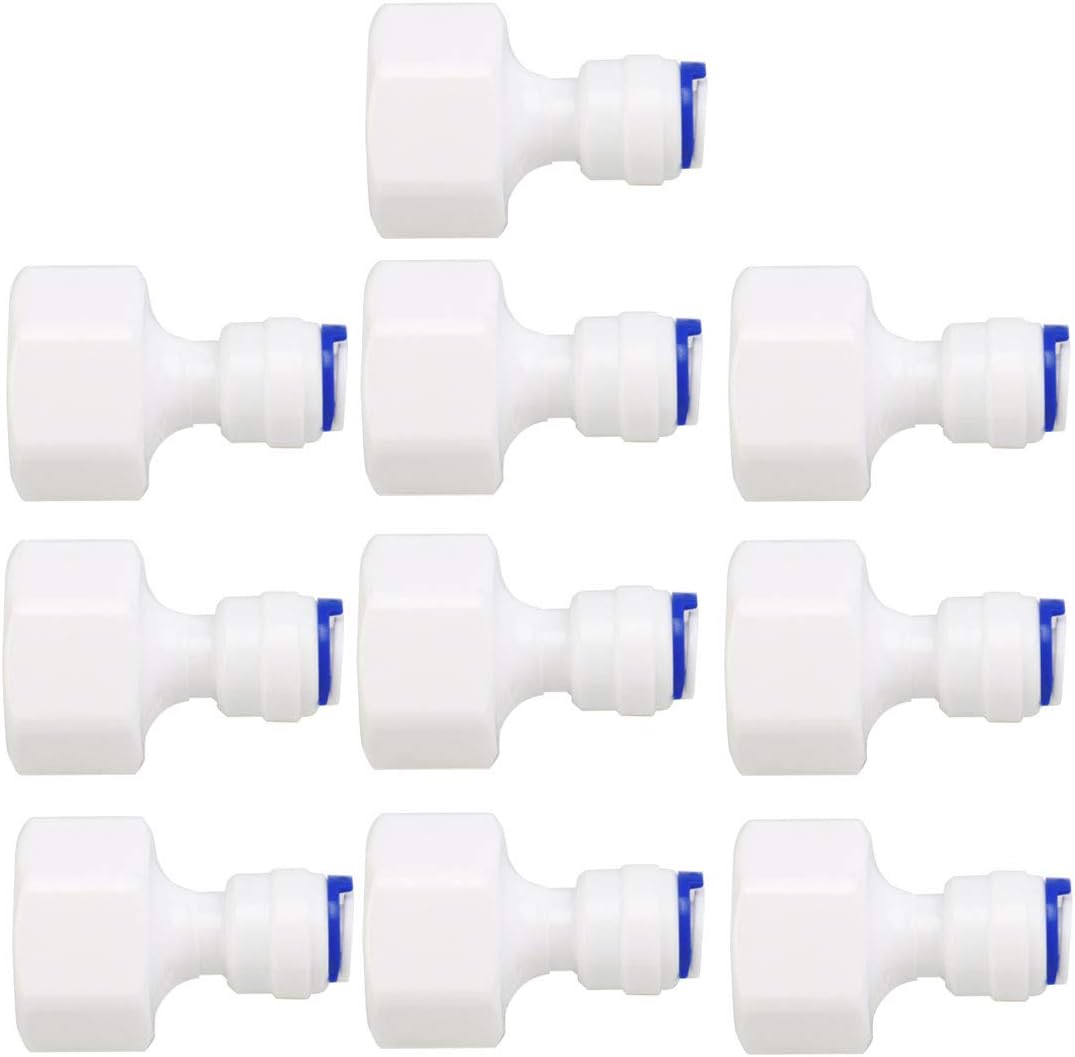 1/2 Inch BSP Female to 1/4 Inch OD Straight Quick Connect Water Purifiers Tube Fitting Push in to Connectors Water Hose Joint for RO Reverse Osmosis System 10pcs