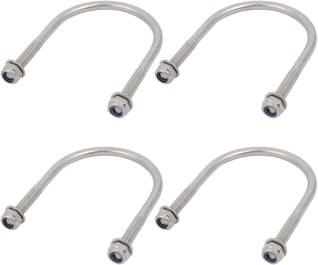 4pcs M6 Thread 304 Stainless Steel Round Bend U Bolt for 51mm Pipe Outer Dia