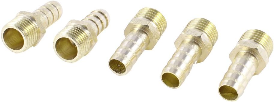 5 Pcs 1/4 PT Male Thread to 8mm Hose Barb Brass Straight Coupling Fitting 30mm Length