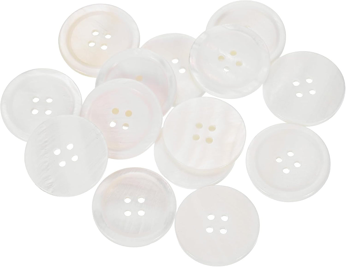 14pcs Natural Shell Buttons, 4 Hole Mother of Pearl Buttons 25mm Sewing Craft Button for Shirt Bag DIY Sewing Crafts Decoration, White