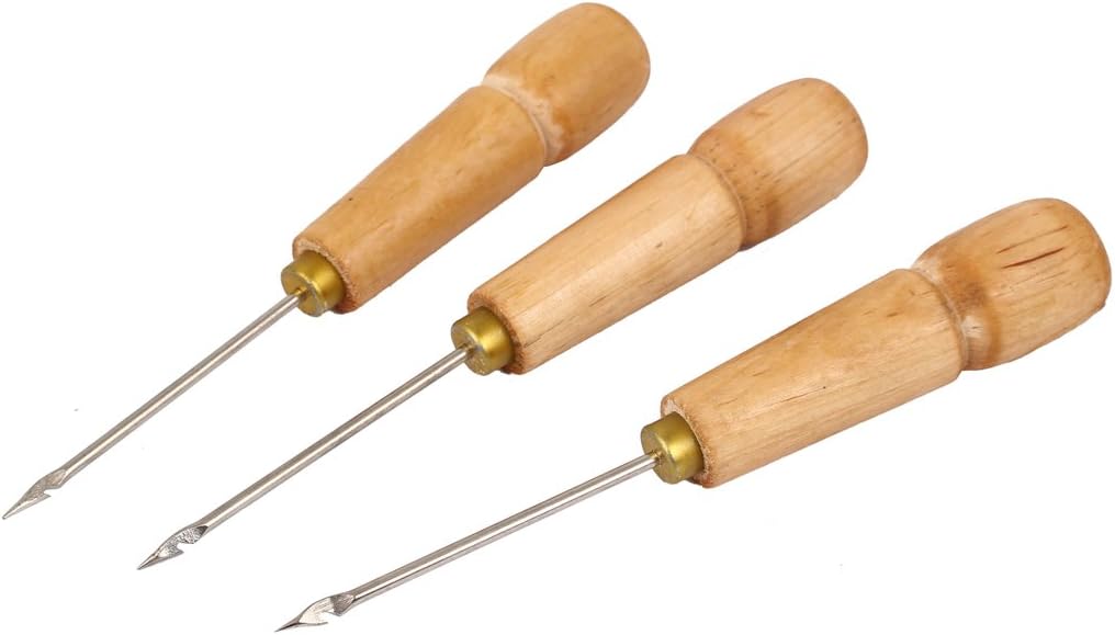 LinkMejor Tailor Sew Straight Tip Needle Sewing Pricker Awl Tool 3pcs