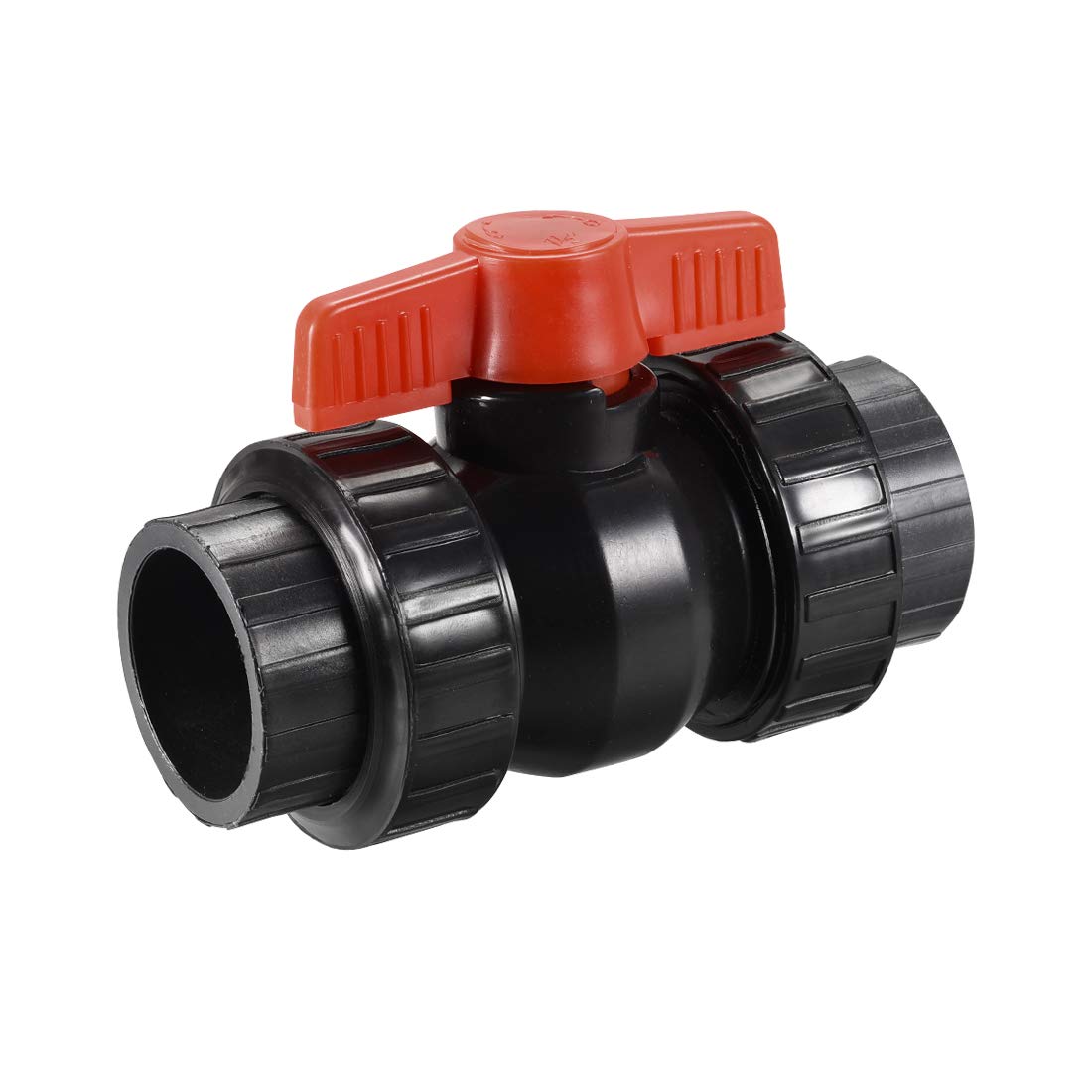 Ball Valve, 1-1/2" Slip PE Socket End True Union Valve T-Handle Water Shut-Off Valve for Irrigation and Water Treatment Black Red