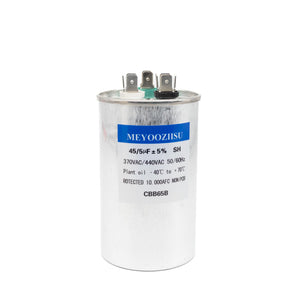 LinkMejor 45+5 uF 45/5 MFD ±5% 370V/440V AC CBB65 Capacitor Circular de Arranque Dual para Motor, Ventilador, Condensador