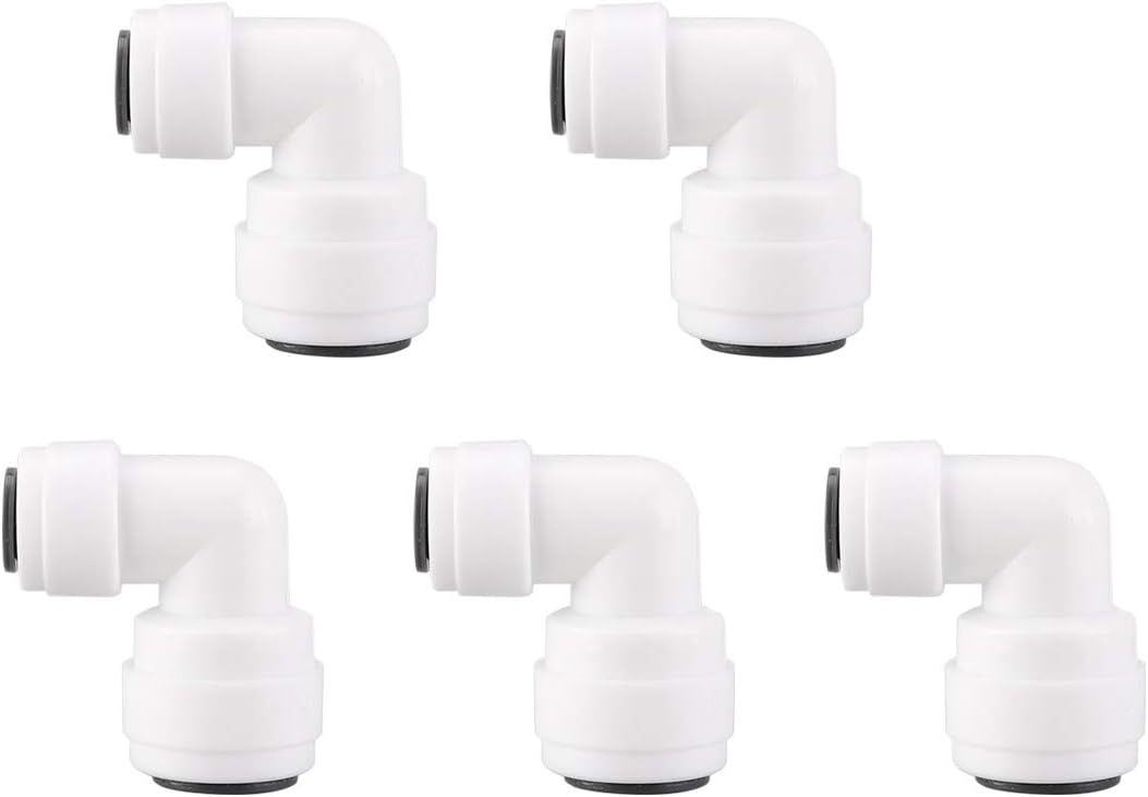 5pcs Elbow 1/4 Inch Tube OD to 3/8 Inch Tube OD Quick Connect Tube Fittings Water Purifiers Push in to Connector Filter Tubing Hose Pipe Joint for RO Reverse Osmosis System