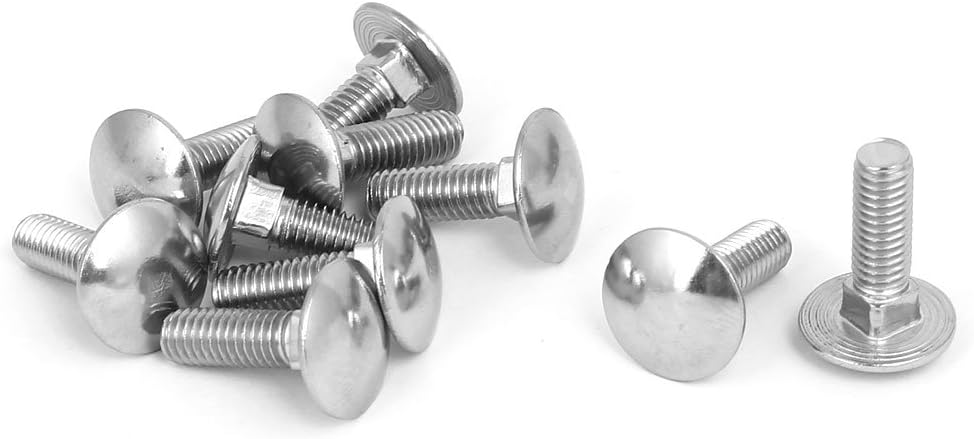 M6x20mm 304 Stainless Steel Fully Thread Square Neck Carriage Bolts DIN603 10pcs