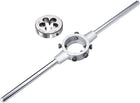1/2-28 UNEF Round Die with M12-M14 Metric Round Die Stock Handle Wrench, High Speed Steel Machine Thread Round Die Threading Tool