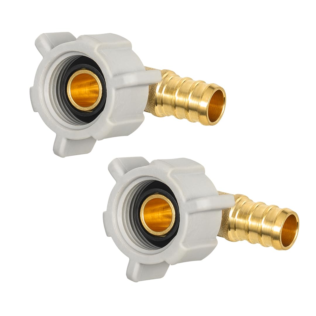 LinkMejor 2 Pack Female NPT Swivel Elbow, PEX 1/2" x 1/2" NPSM Female Threaded Brass Barb Crimp Fittings, Full Port for PEX-B pipes, NSF/ANSI 61 NSF 372 Certificate, ASTM F1807 Certified