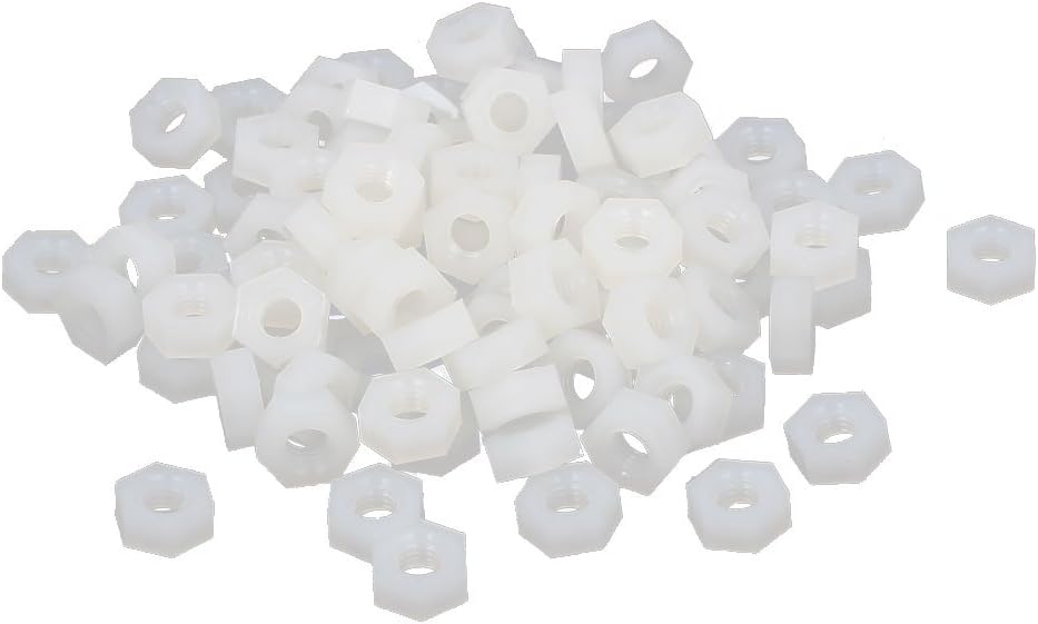 M5 Female Thread Nylon Hexagon Hex Nut Fastener grey white 100PCS