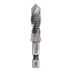 Combination Drill and Tap Bit, Metric M10 x 1.5 Thread 1/4" Hex Shank, Threading Screw Taps Spiral Flute Machine Drilling Tapping Tool, High Speed Steel (HSS) 6542