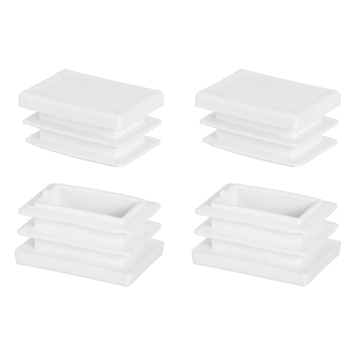 1.14 x 0.75 Inch Rectangle Plastic Plug, 4 Pcs White Pipe Tubing End Cap Plastic Plug Cap Insert Glide Insert for Metal Tubing Fence Table Chairs Furniture, White