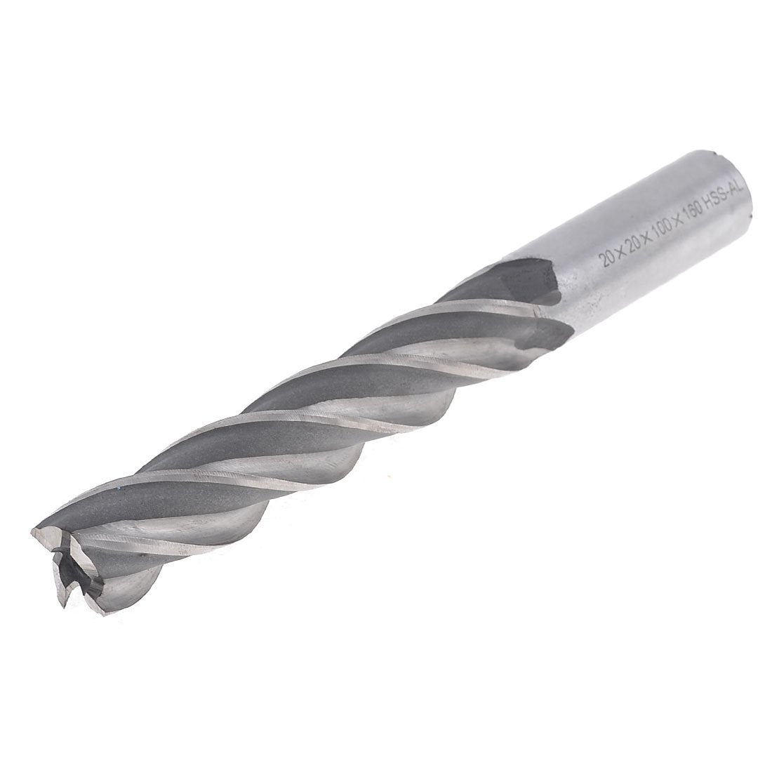 Silver Tone Helical Groove 4 Flute 20x20x100x160mm End Mill