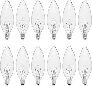 12-Pack 40 Watt Luminari LED, Lumină de Candelă Incandescentă - Alb Cald 2500K, 500 Lumen Dimmabile, Luminari E12 B10 Transparenti pentru Vanitate, Ventilator de Plafon, Lămpi de Perete (40 Watts)