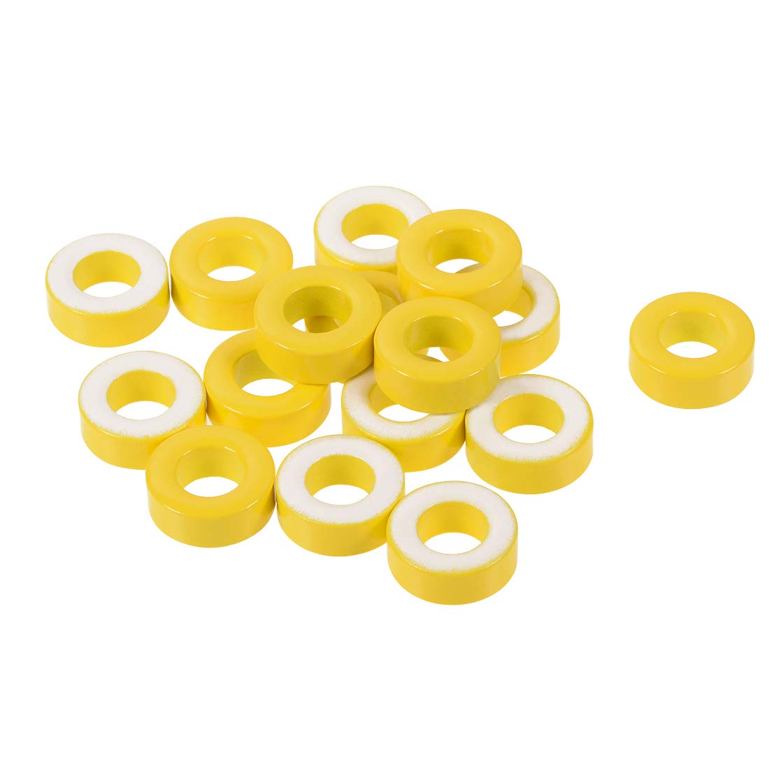 Toroid Core, Ferrite Chokes Ring Iron Powder Inductor Ferrite Rings, Yellow White 13pcs, 8.2 x 15.5 x 6.2mm