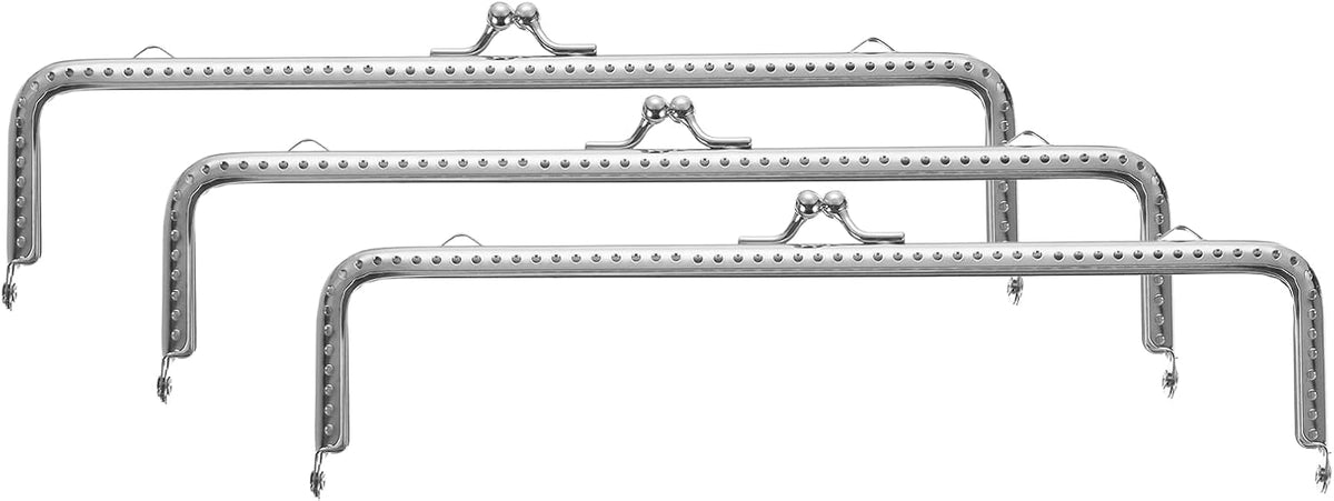 LinkMejor 3 Pcs Metal Purse Frame, 20cm/7.9" Retro Rectangle Kiss Lock Clasp Frame Embossed for Purse Making, Handled Bag, Coin Bag Clutch Bag, Frame Hardware Replacements (Silver)