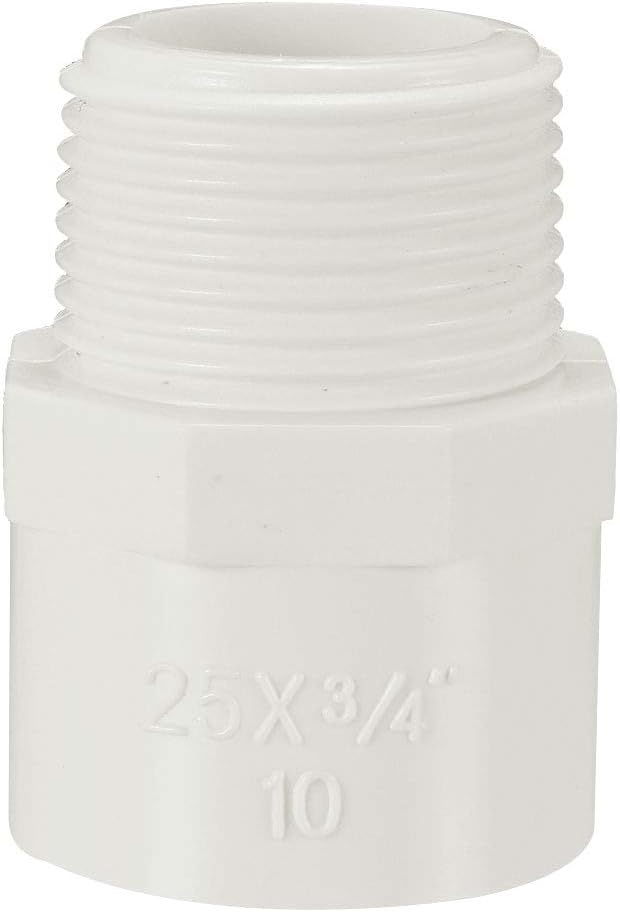 25mm Slip x 3/4 PT Male Thread PVC Pipe Fitting Adapter Connector for Cold-water Pressure Distribution Systems 5pcs
