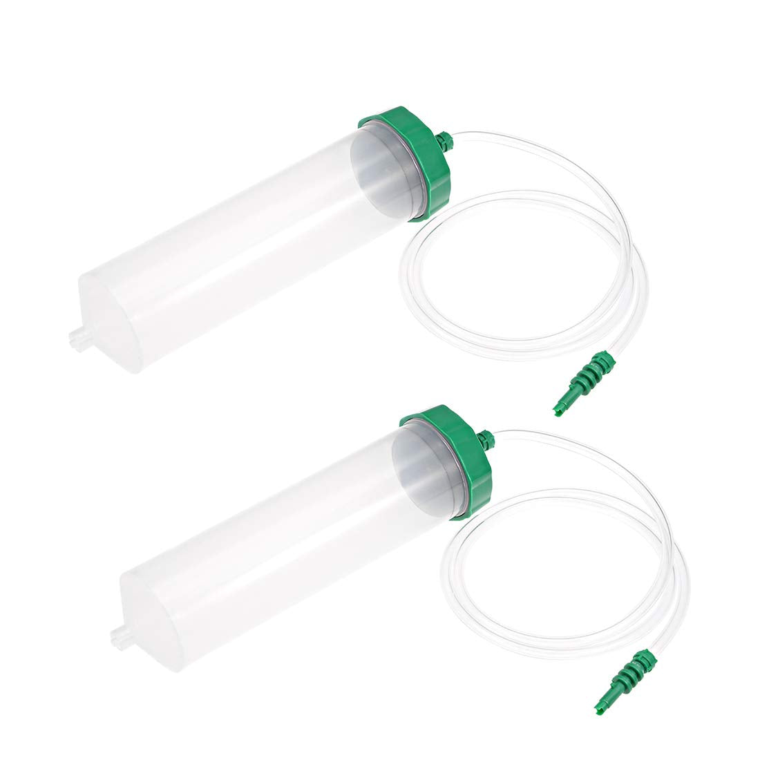 Air Tubing Glue Dispenser Syringes 300cc Clear w Adapter for Industrial, 2 Pcs (Plastic Cover)