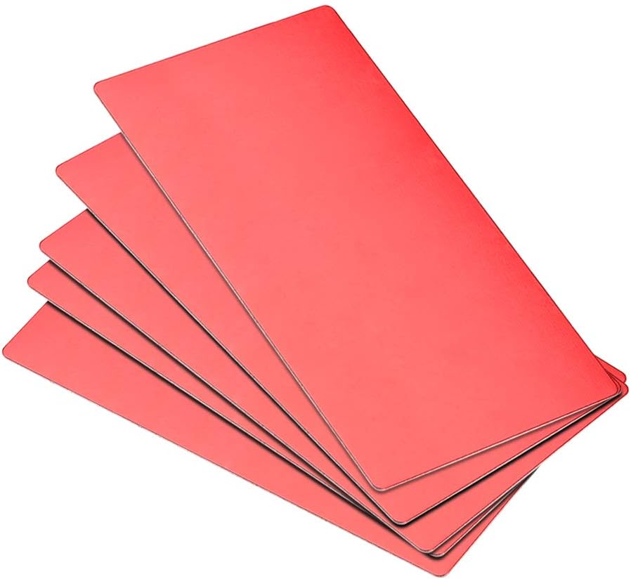 Blank Metal Business Card 100x50x0.6mm Anodized Aluminum Plate for DIY Laser Printing Red 5 Pcs