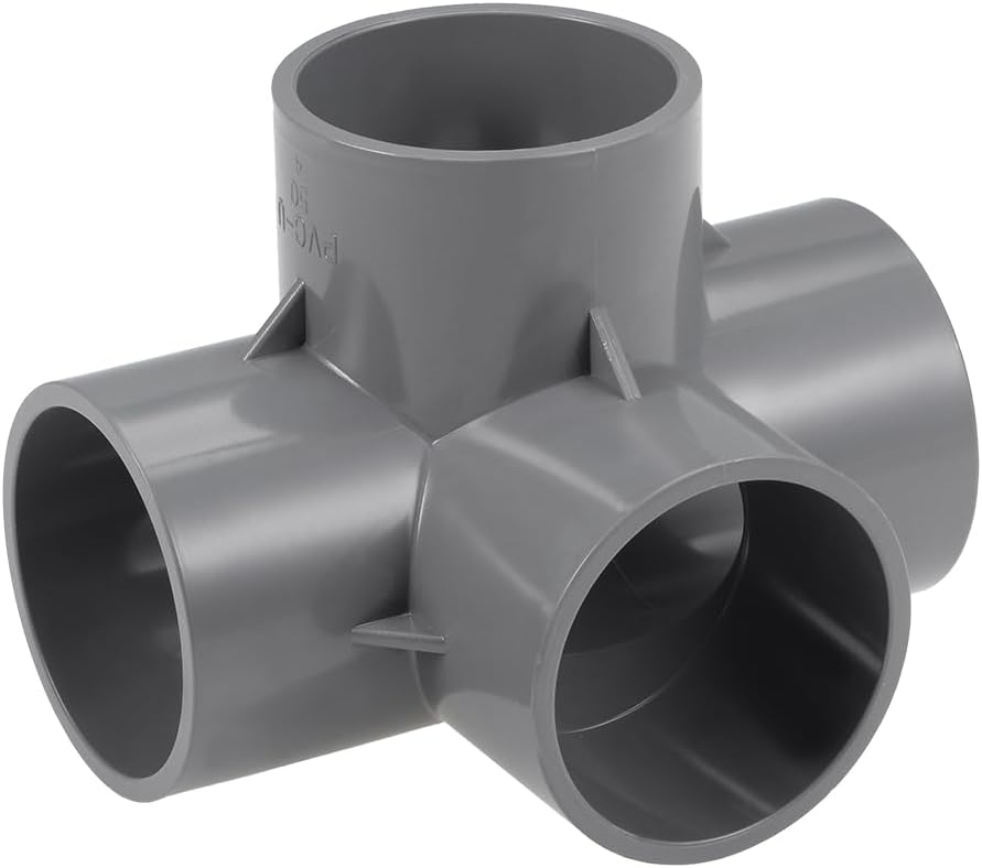 4-Way Elbow PVC Pipe Fitting Furniture Grade 50mm Size Tee Corner Fittings Gray 4pcs