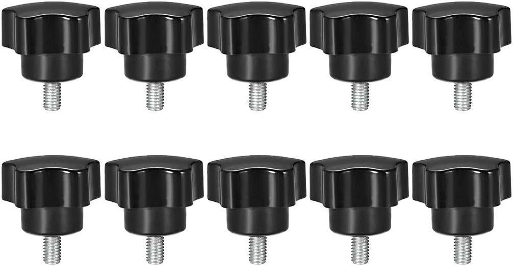 10 Pcs Star Knobs Grips M6x10mm Male Thread Steel Zinc Stud Black PP