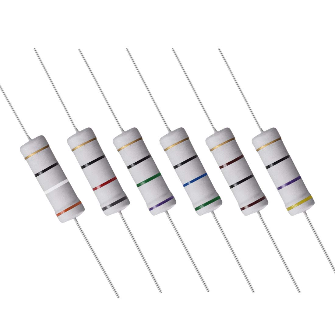 60 Pcs 5W Metal Oxide Film Resistor 39R,47R,56R,75R,82R,100R Ohm +/-5%