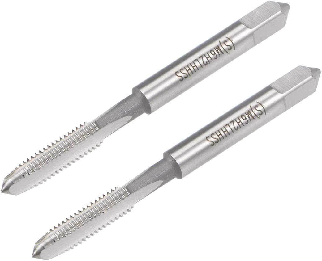 Metric Machine Tap Left M6 Thread 1 Pitch H2 Accuracy 3 Flutes High Speed Steel 2pcs