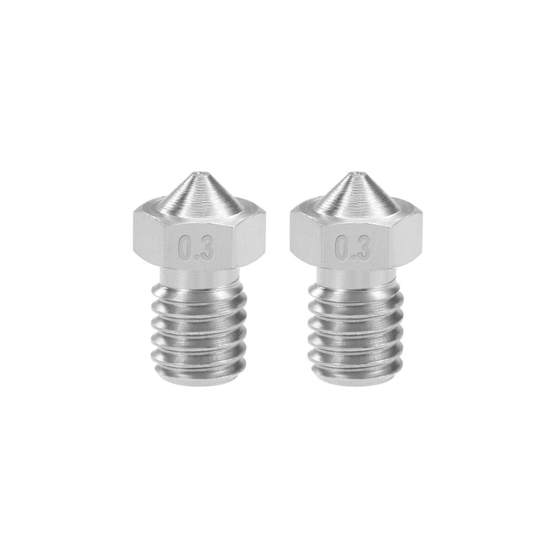 0.3mm 3D Printer Nozzle Head M6 Thread Replacement, Stainless Steel 2pcs